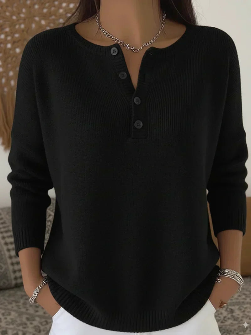 ELIZA & MAREN | HENLEY BUTTON KNIT SWEATER FOR WOMEN