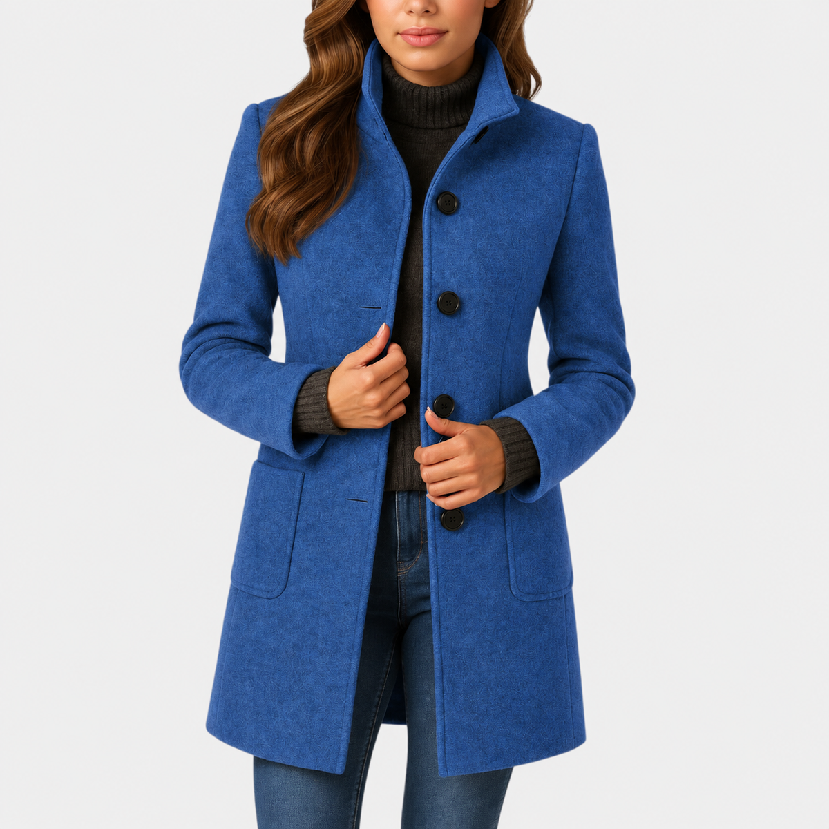 ELIZA & MAREN | STAND COLLAR BUTTON COAT FOR WOMEN