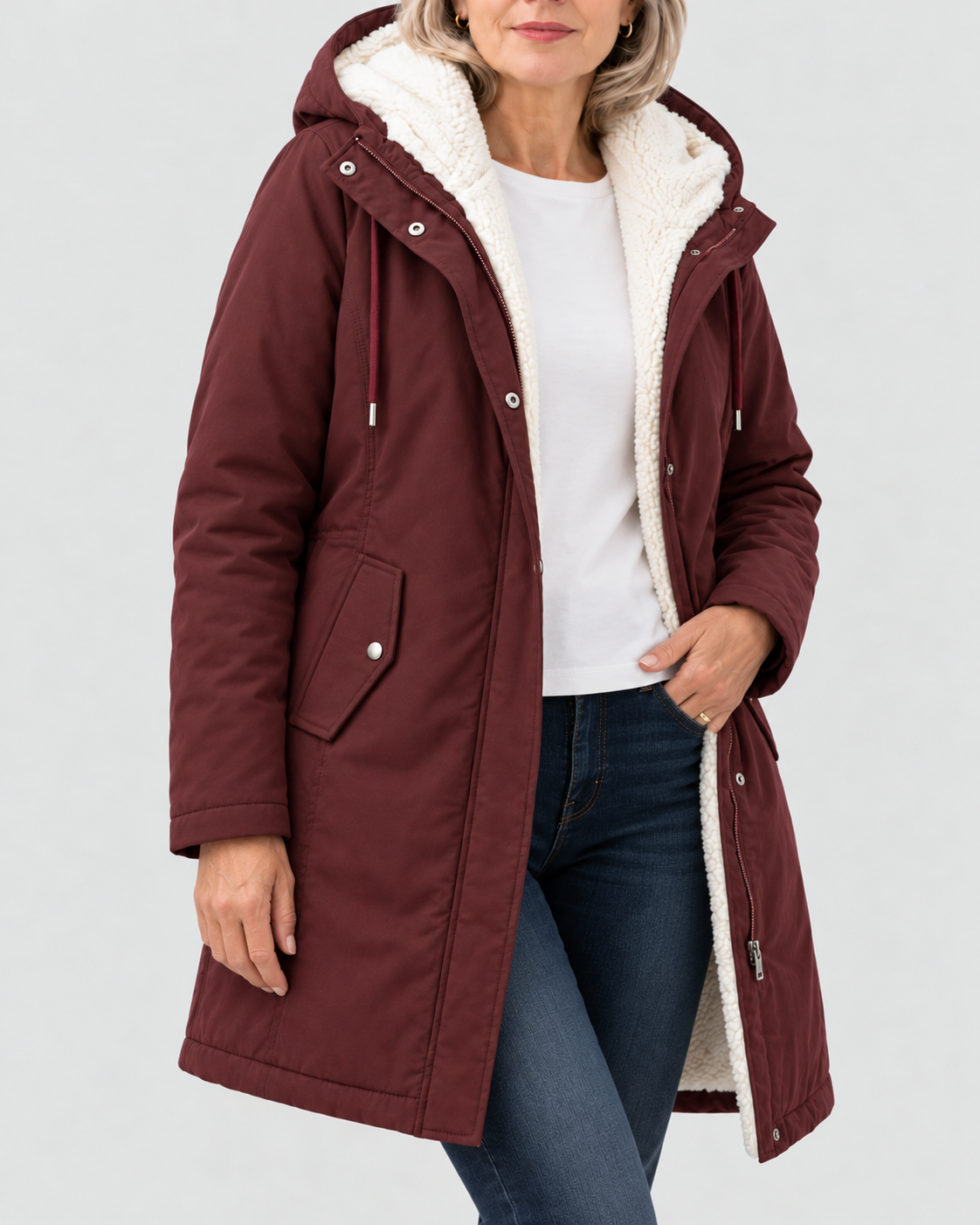 ELIZA & MAREN | FLAP POCKET HOODED COAT FOR WOMEN