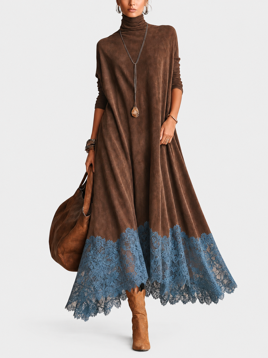 ELIZA & MAREN | SUEDE-EFFECT LACE MAXI DRESS FOR WOMEN