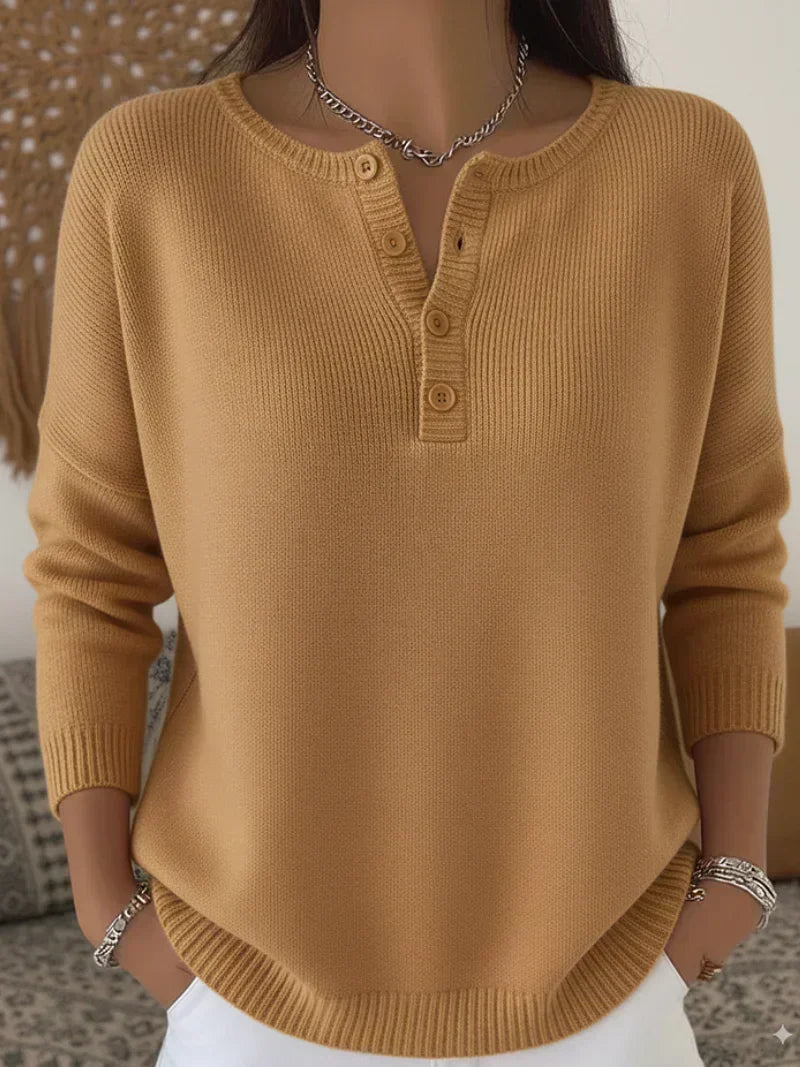 ELIZA & MAREN | HENLEY BUTTON KNIT SWEATER FOR WOMEN