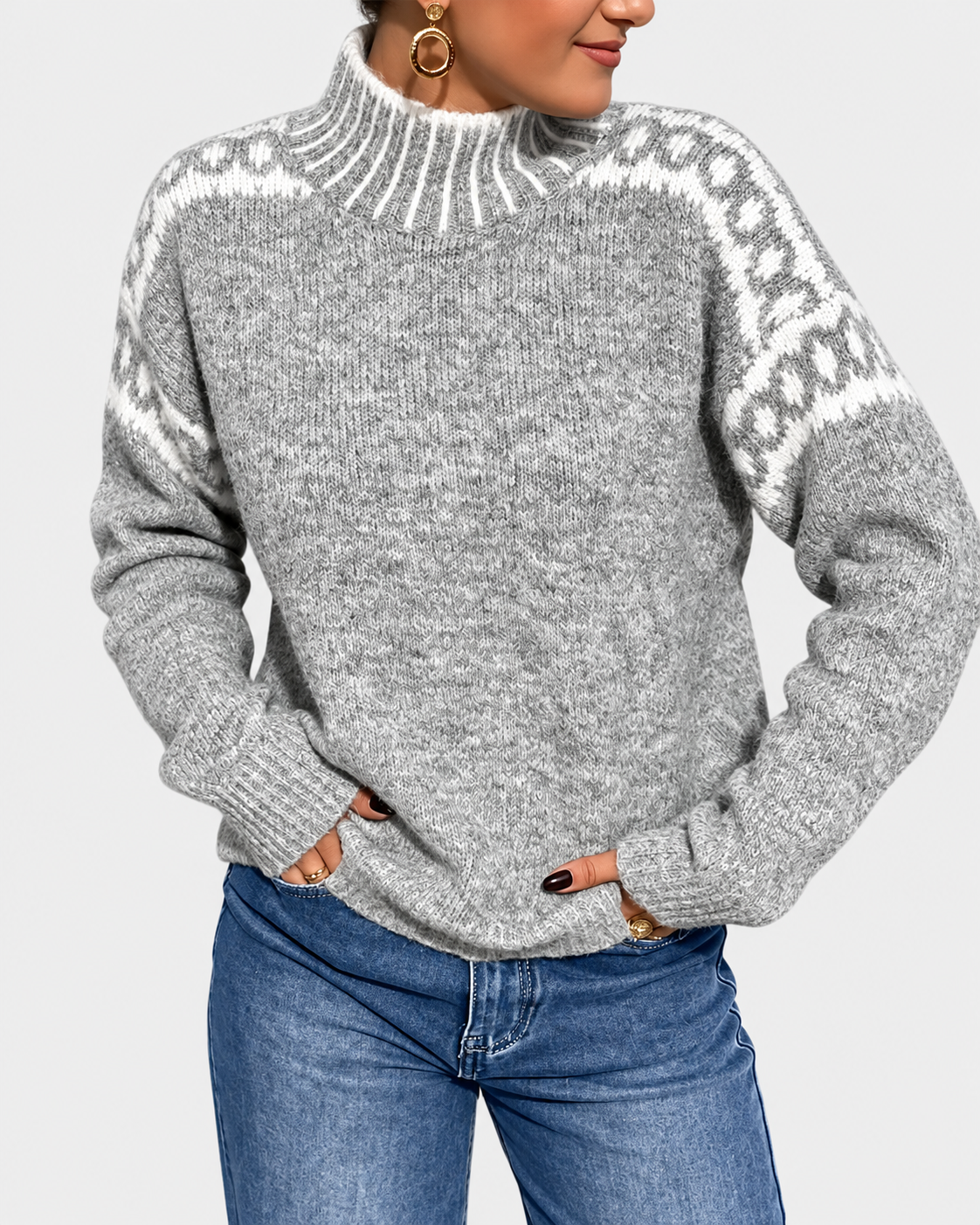 ELIZA & MAREN | DRAPED HIGH COLLAR SWEATER FOR WOMEN