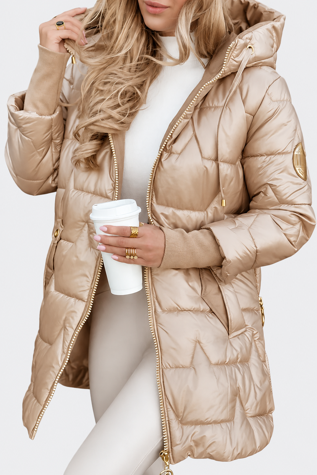 ELIZA & MAREN | HOODED LONGLINE PUFFER JACKET FOR WOMEN