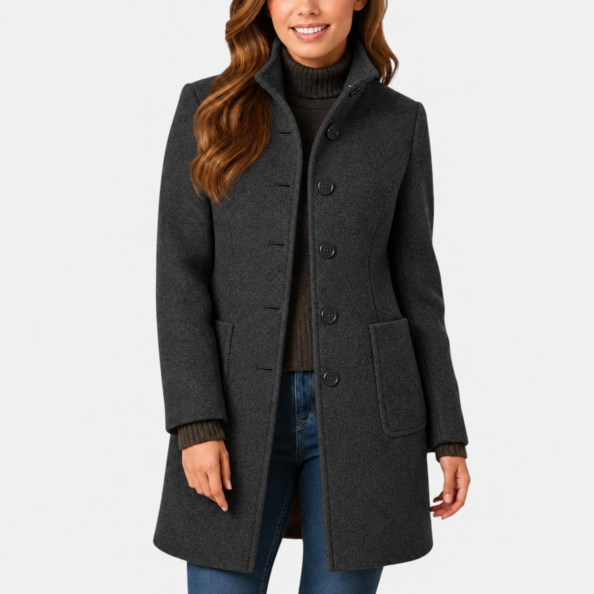 ELIZA & MAREN | STAND COLLAR BUTTON COAT FOR WOMEN