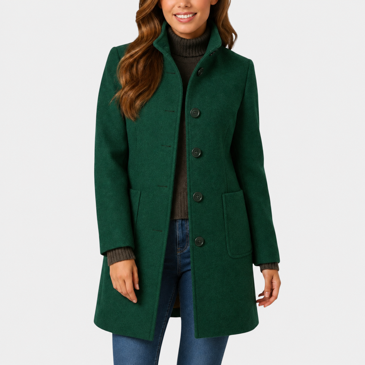 ELIZA & MAREN | STAND COLLAR BUTTON COAT FOR WOMEN