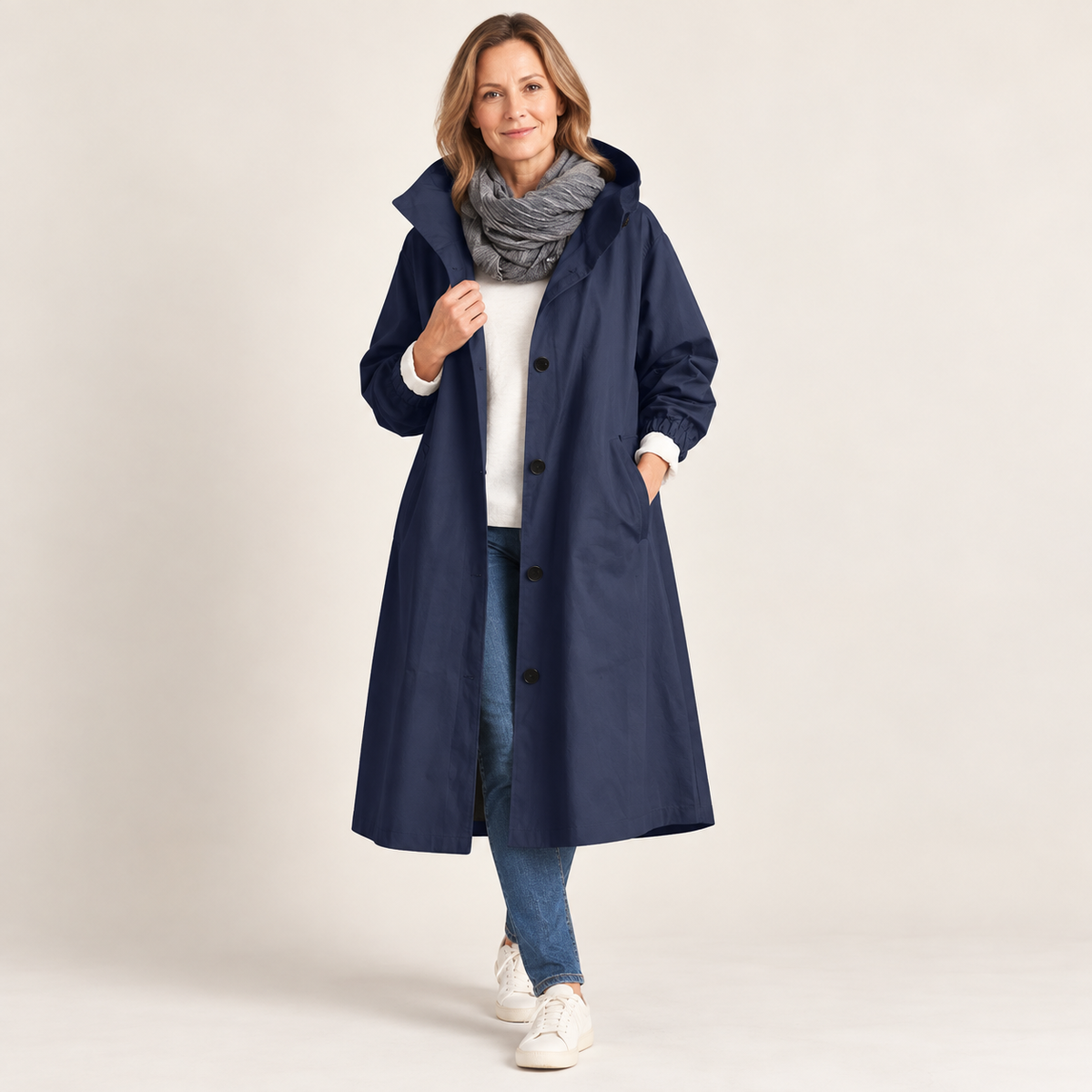ELIZA & MAREN | HOODED BUTTON FRONT COAT FOR WOMEN