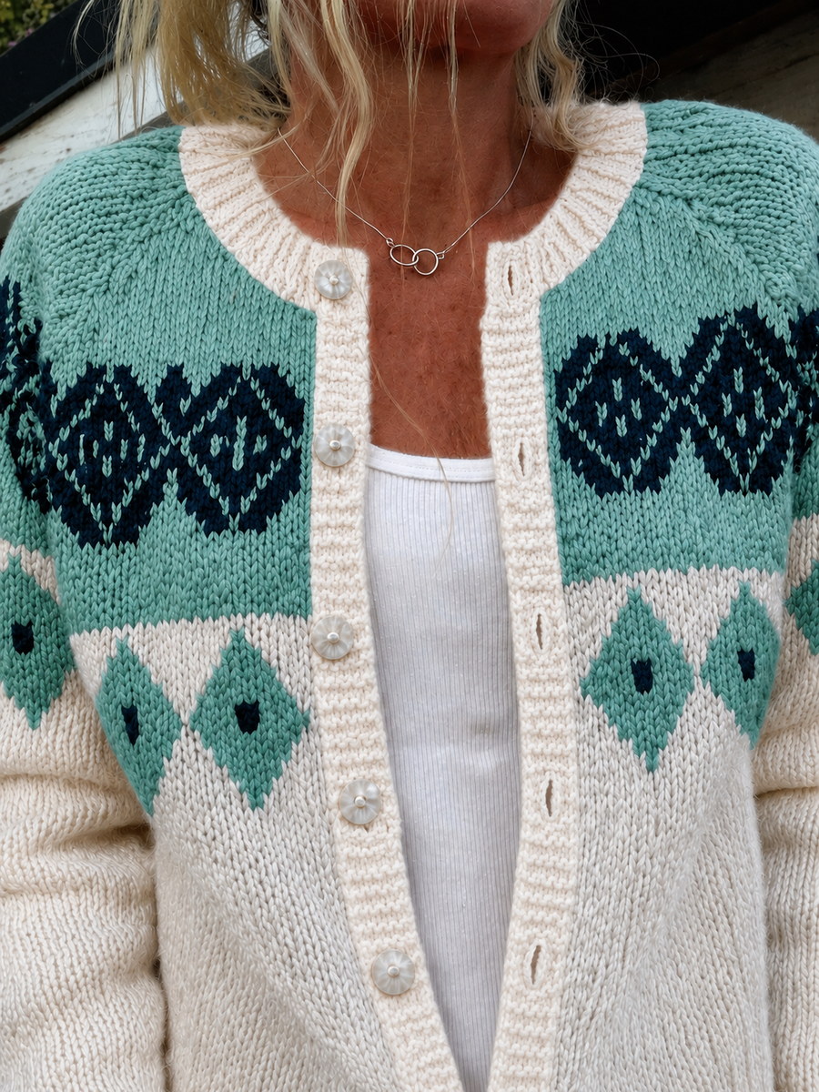 ELIZA & MAREN | GEOMETRIC YOKE KNIT CARDIGAN FOR WOMEN