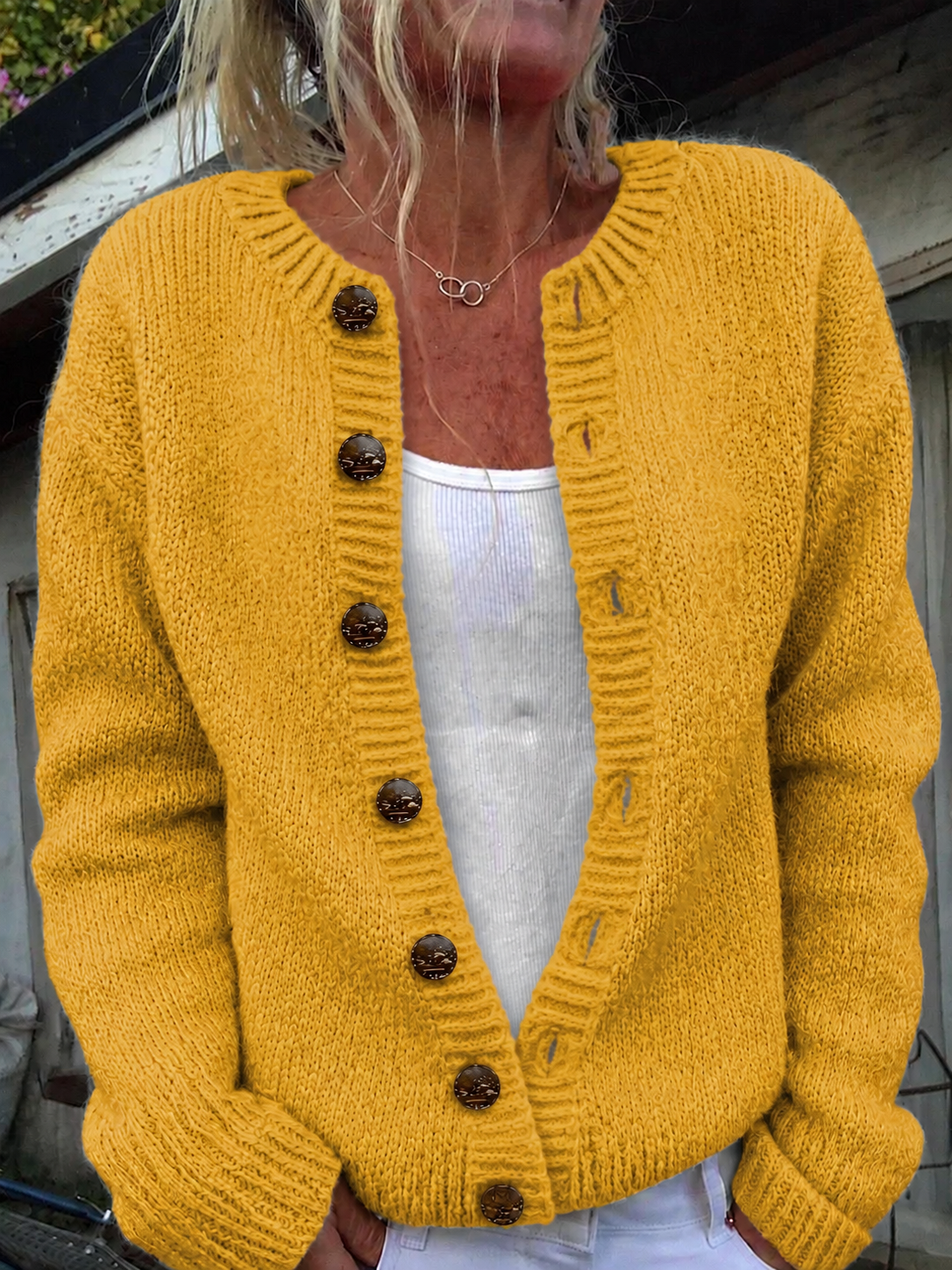 ELIZA & MAREN | SOLID KNIT BUTTON CARDIGAN FOR WOMEN