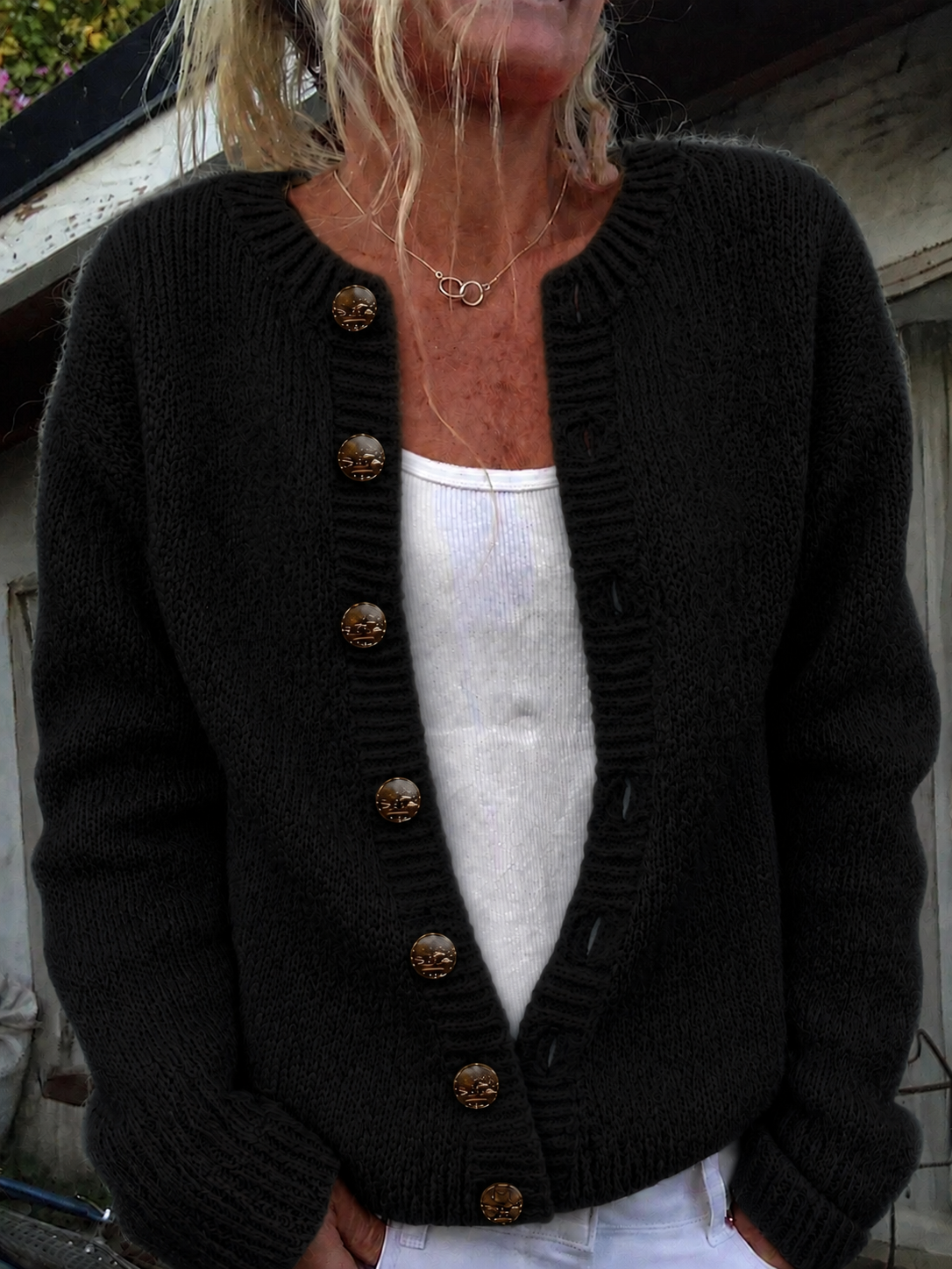 ELIZA & MAREN | SOLID KNIT BUTTON CARDIGAN FOR WOMEN
