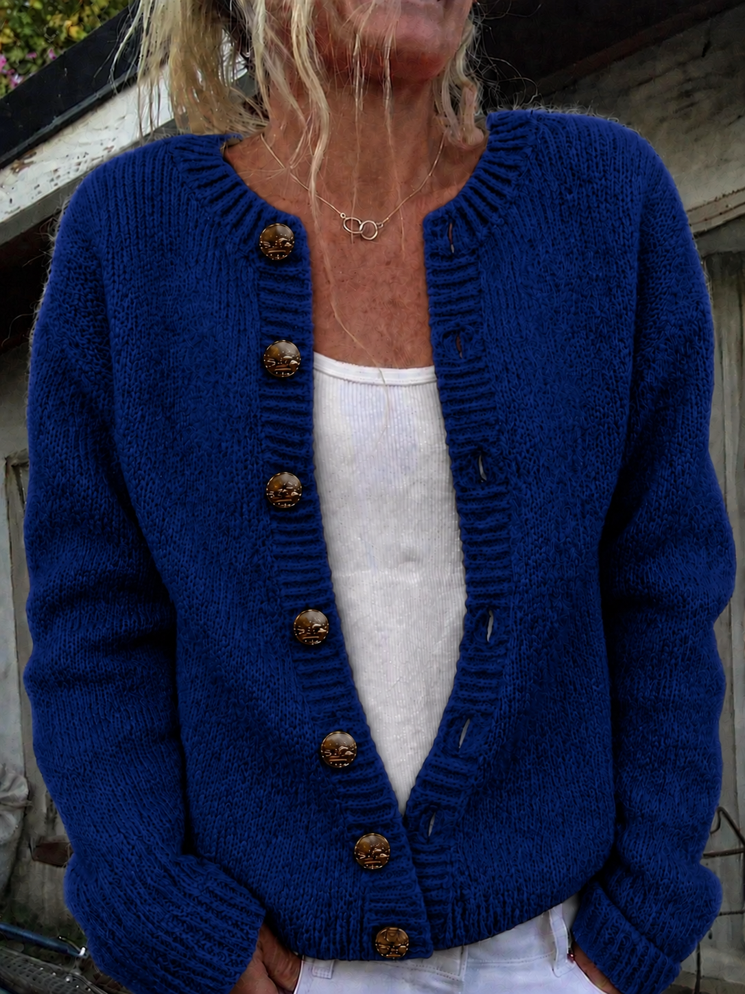 ELIZA & MAREN | SOLID KNIT BUTTON CARDIGAN FOR WOMEN