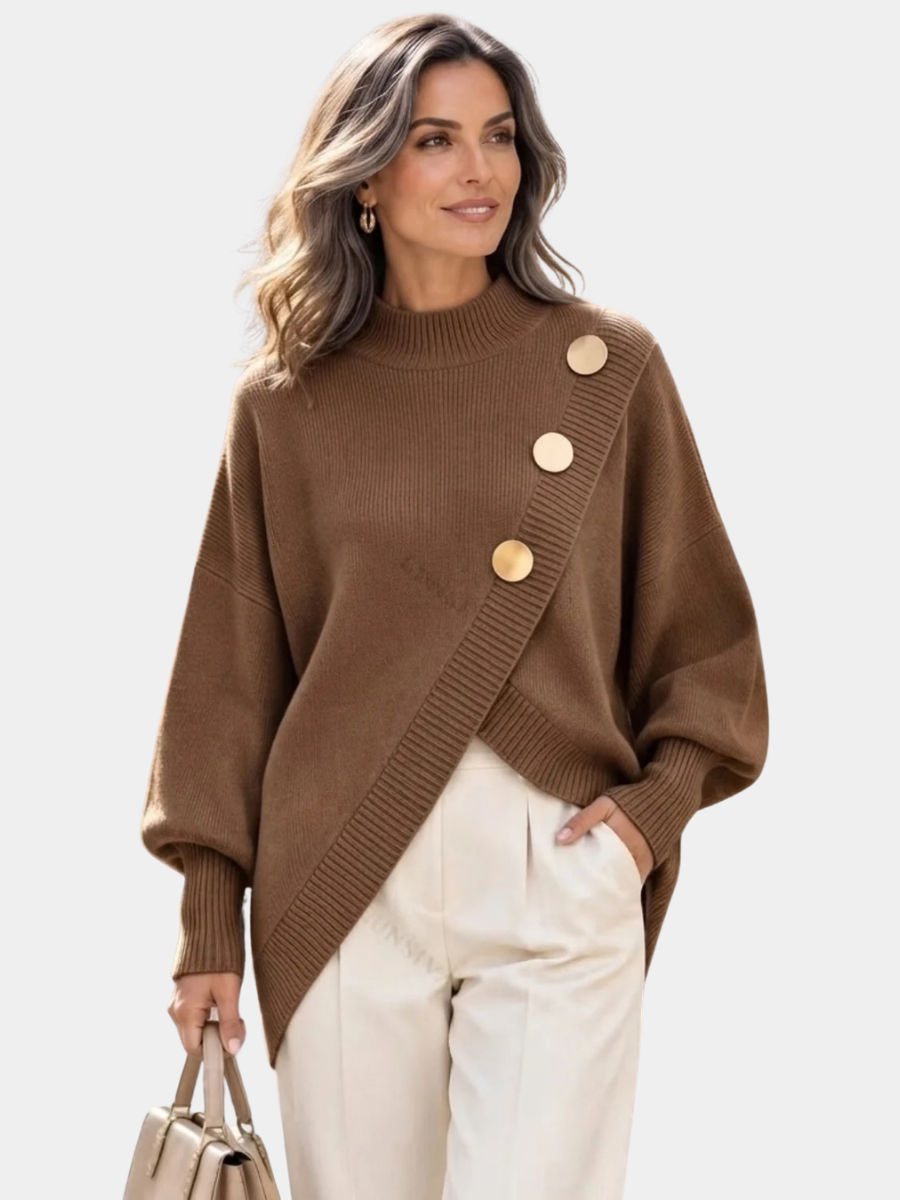 ELIZA & MAREN | ASYMMETRIC BUTTON SWEATER FOR WOMEN
