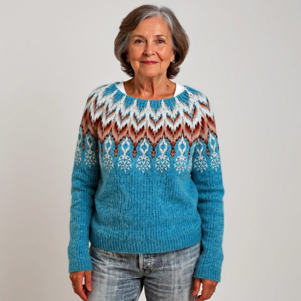 ELIZA & MAREN | FLARED MOTIF KNIT SWEATER FOR WOMEN