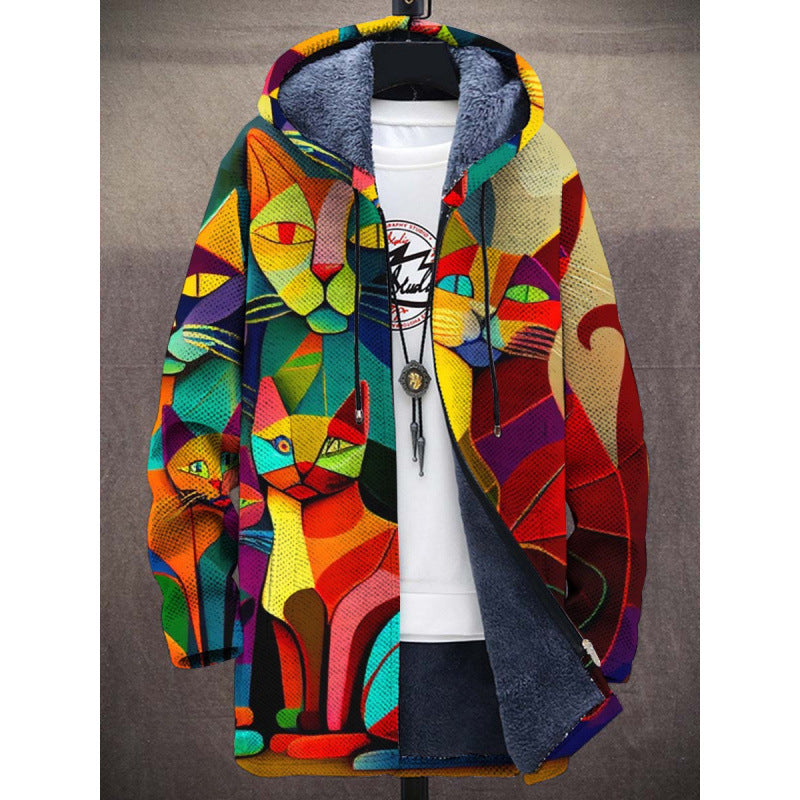 ELIZA & MAREN | MULTICOLOR CAT HOODED CARDIGAN FOR WOMEN