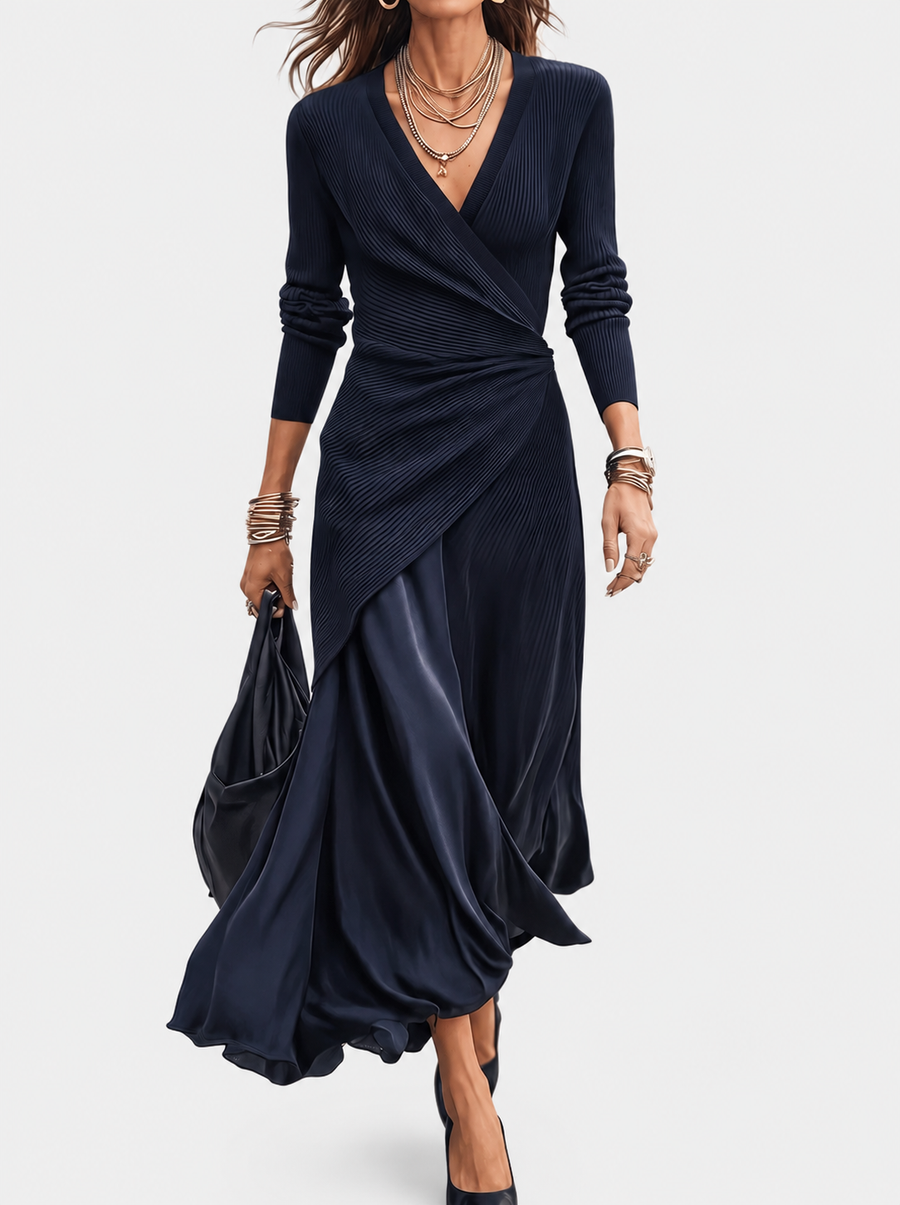 ELIZA & MAREN | RIBBED TOP WRAP DRESS FOR WOMEN