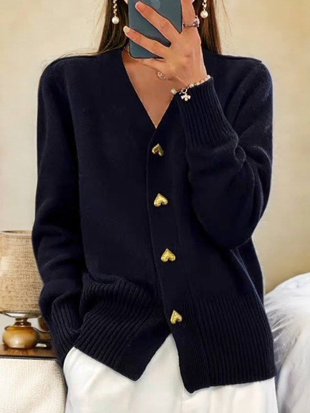 ELIZA & MAREN | GOLD HEART BUTTON CARDIGAN FOR WOMEN