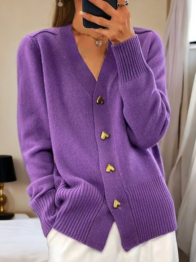 ELIZA & MAREN | GOLD HEART BUTTON CARDIGAN FOR WOMEN