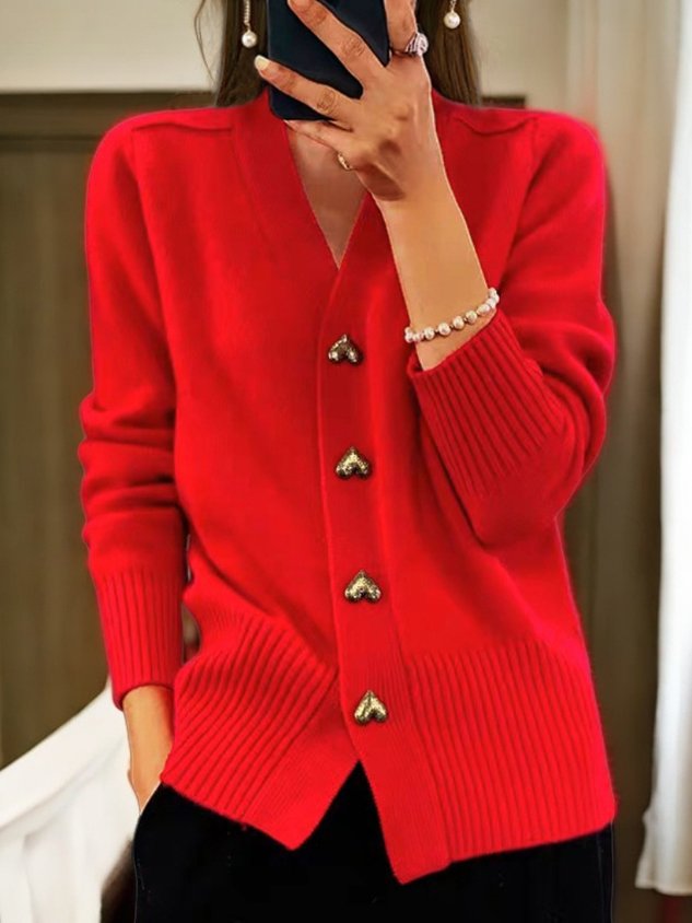 ELIZA & MAREN | GOLD HEART BUTTON CARDIGAN FOR WOMEN