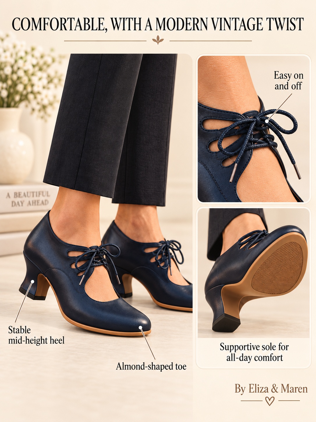 ELIZA & MAREN | LACE-UP MID-HEEL BOOTS FOR WOMEN