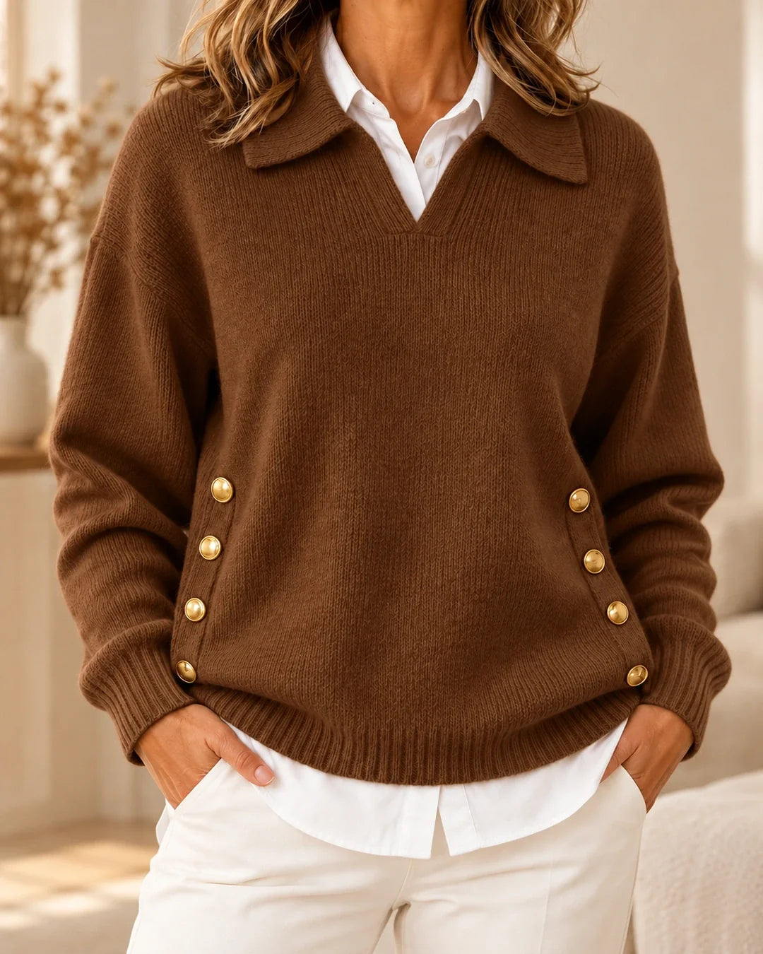 ELIZA & MAREN | POLO COLLAR SWEATER FOR WOMEN