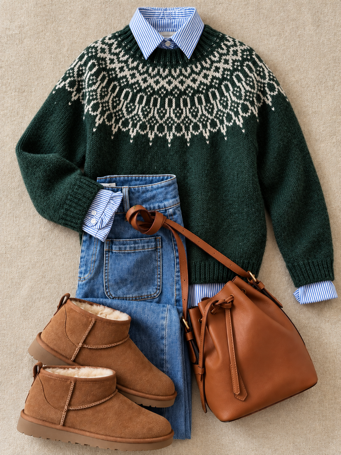 ELIZA & MAREN | NORDIC JACQUARD YOKE SWEATER FOR WOMEN