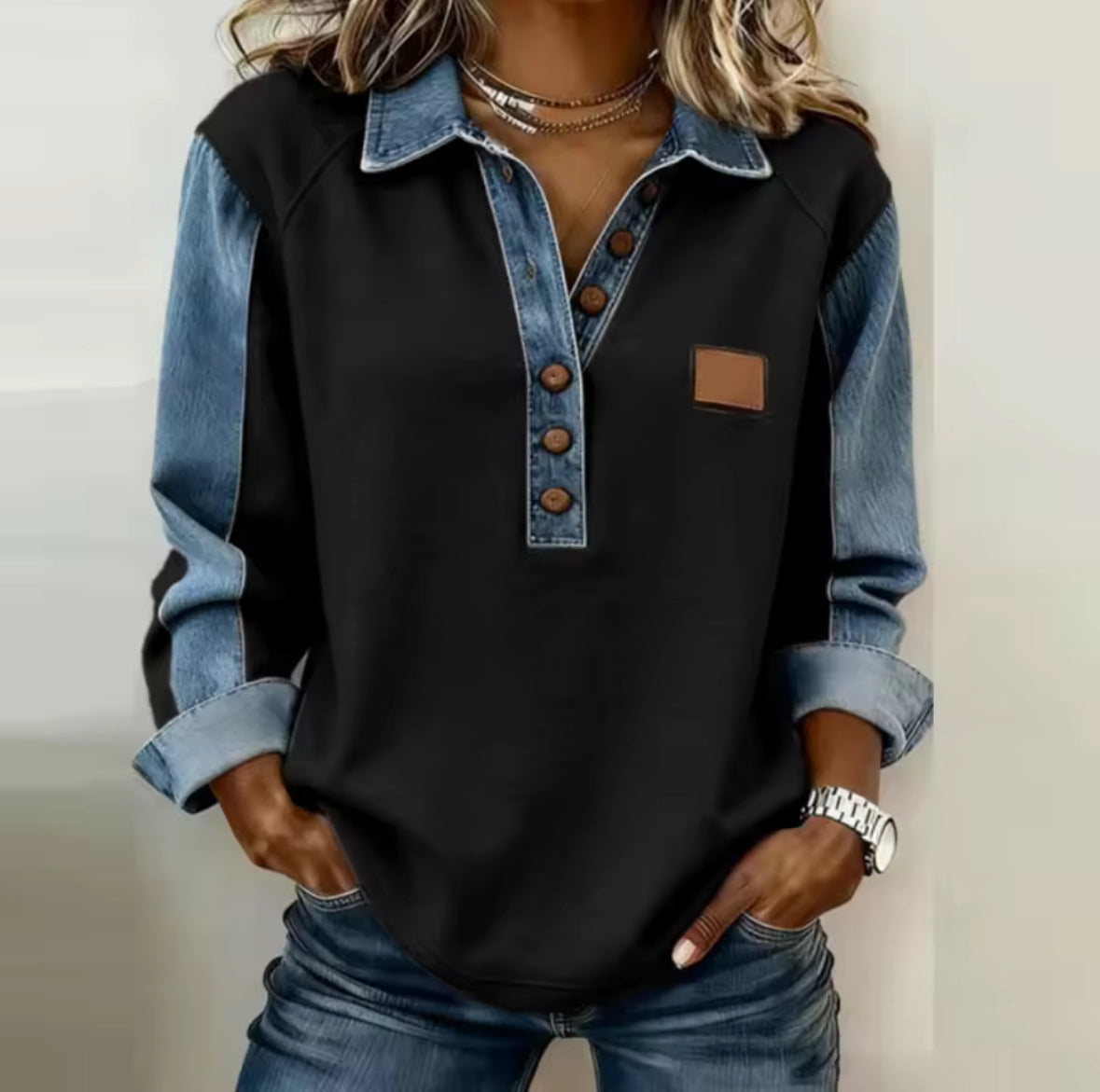 ELIZA & MAREN | CONTRAST COLLAR KNIT PULLOVER FOR WOMEN