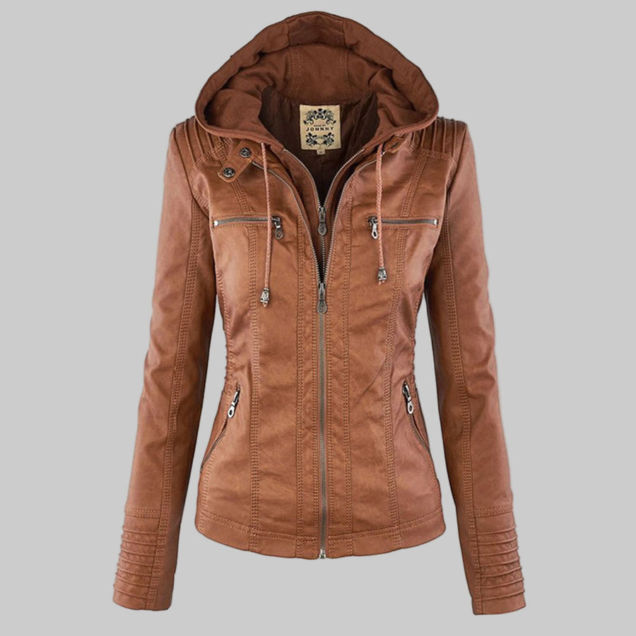 ELIZA & MAREN | SHAPED HOODED MOTO JACKET FOR WOMEN