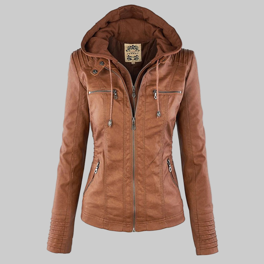 ELIZA & MAREN | SHAPED HOODED MOTO JACKET FOR WOMEN