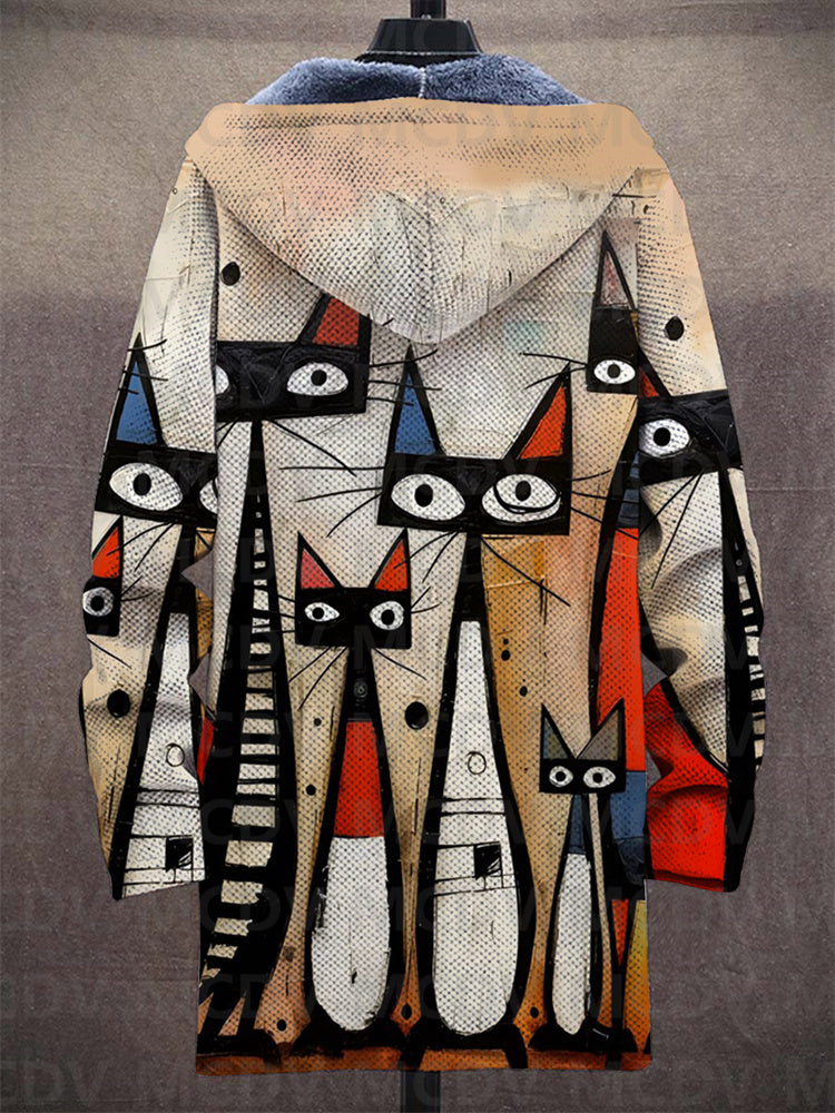 ELIZA & MAREN | CAT PRINT HOODED JACKET FOR WOMEN