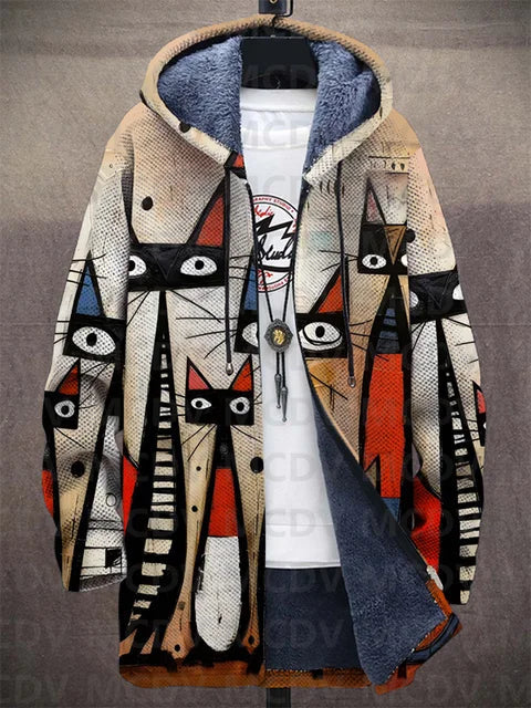 ELIZA & MAREN | CAT PRINT HOODED JACKET FOR WOMEN