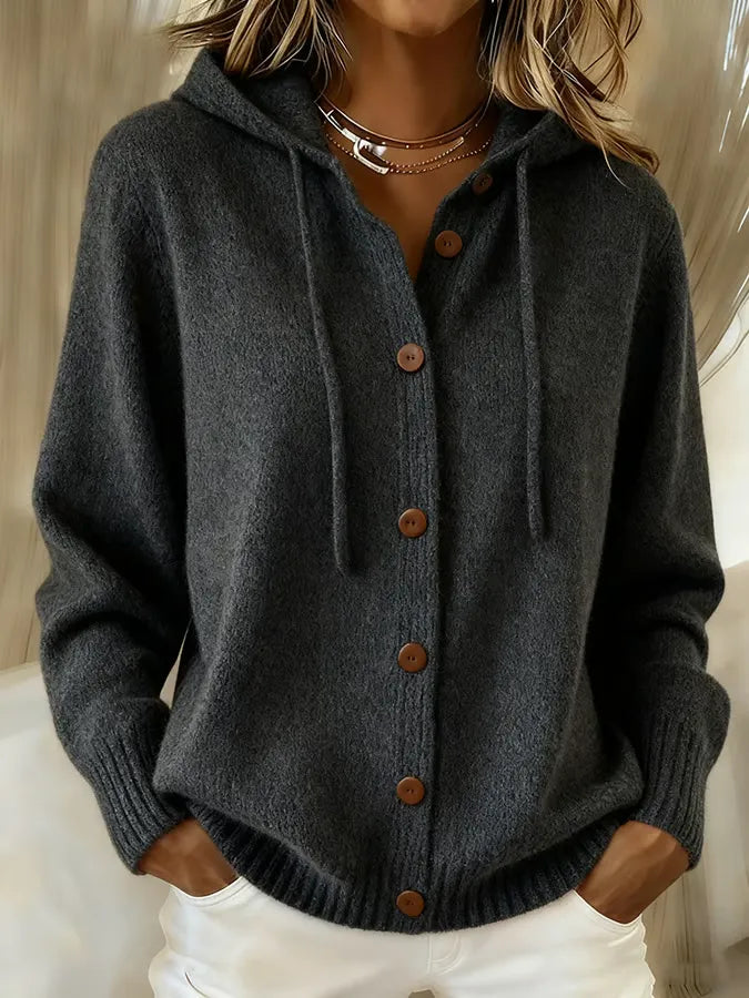 ELIZA & MAREN | BUTTON FRONT HOODED CARDIGAN FOR WOMEN