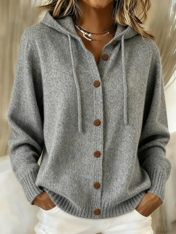 ELIZA & MAREN | BUTTON FRONT HOODED CARDIGAN FOR WOMEN