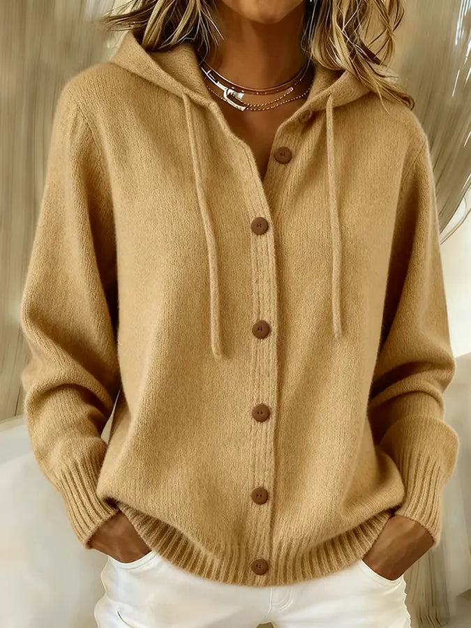 ELIZA & MAREN | BUTTON FRONT HOODED CARDIGAN FOR WOMEN