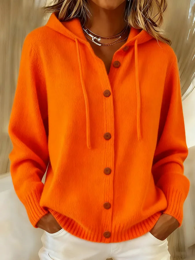 ELIZA & MAREN | BUTTON FRONT HOODED CARDIGAN FOR WOMEN