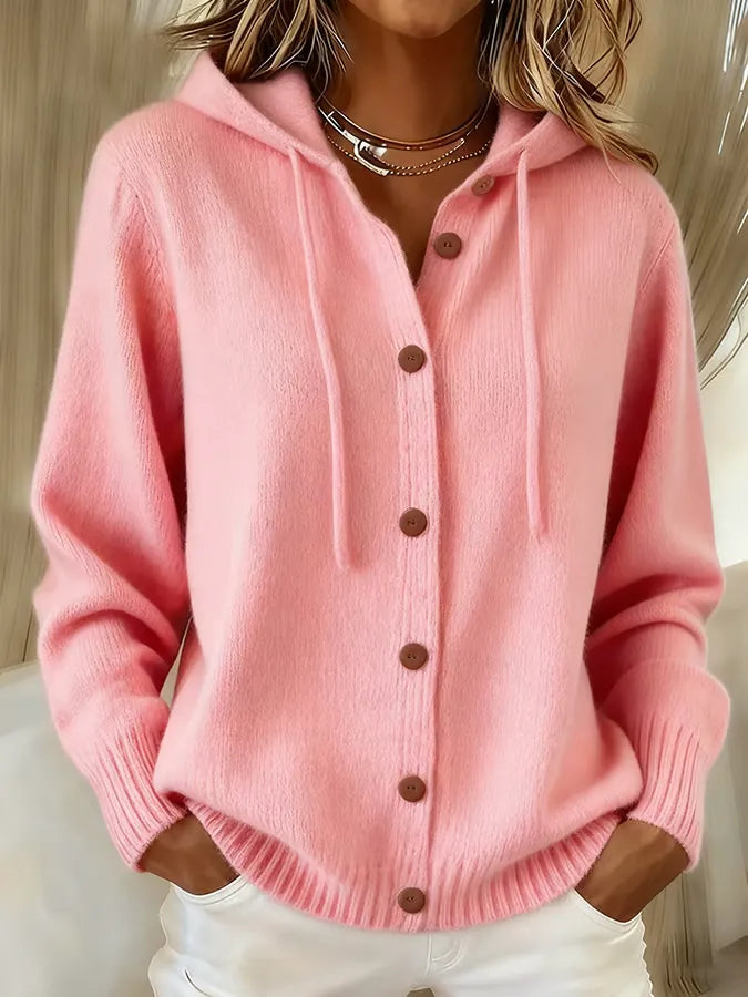 ELIZA & MAREN | BUTTON FRONT HOODED CARDIGAN FOR WOMEN