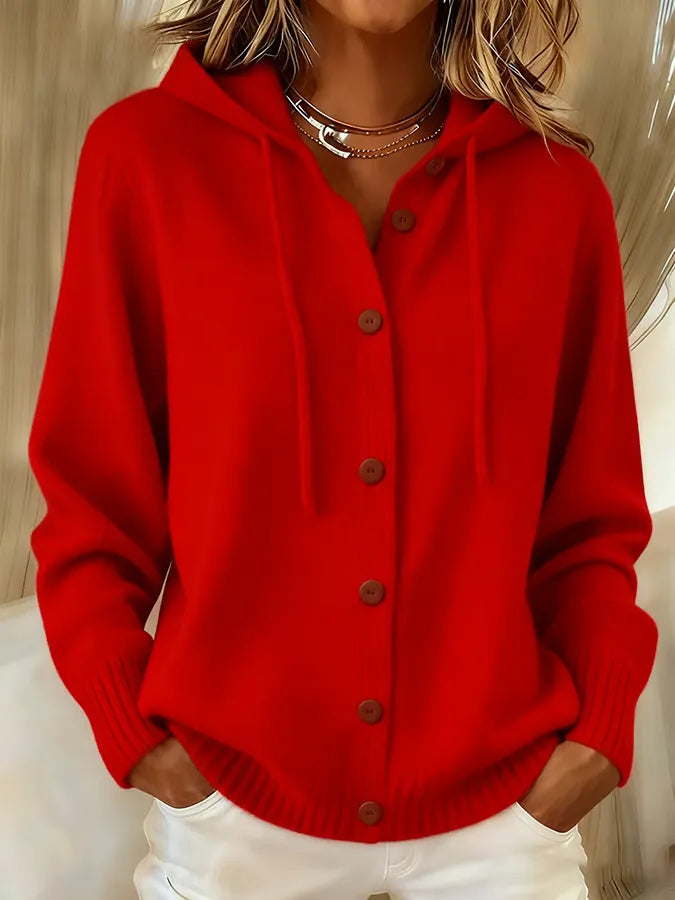 ELIZA & MAREN | BUTTON FRONT HOODED CARDIGAN FOR WOMEN