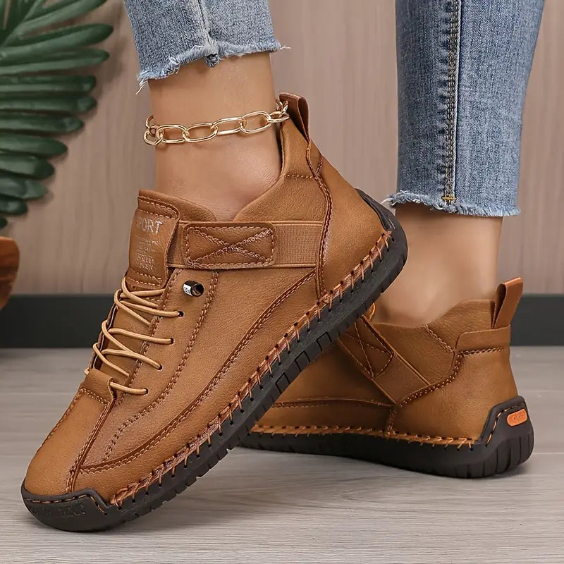 ELIZA & MAREN | BROWN STITCHED SNEAKERS FOR WOMEN