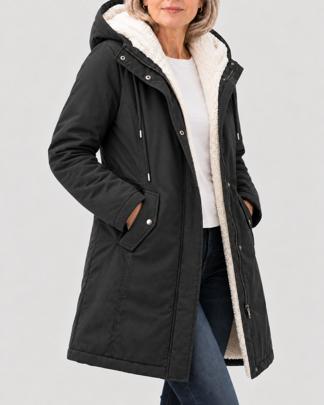 ELIZA & MAREN | FLAP POCKET HOODED COAT FOR WOMEN