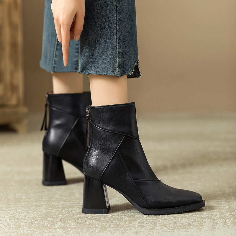 ELIZA & MAREN | ZIPPER BLOCK HEEL BOOTS FOR WOMEN
