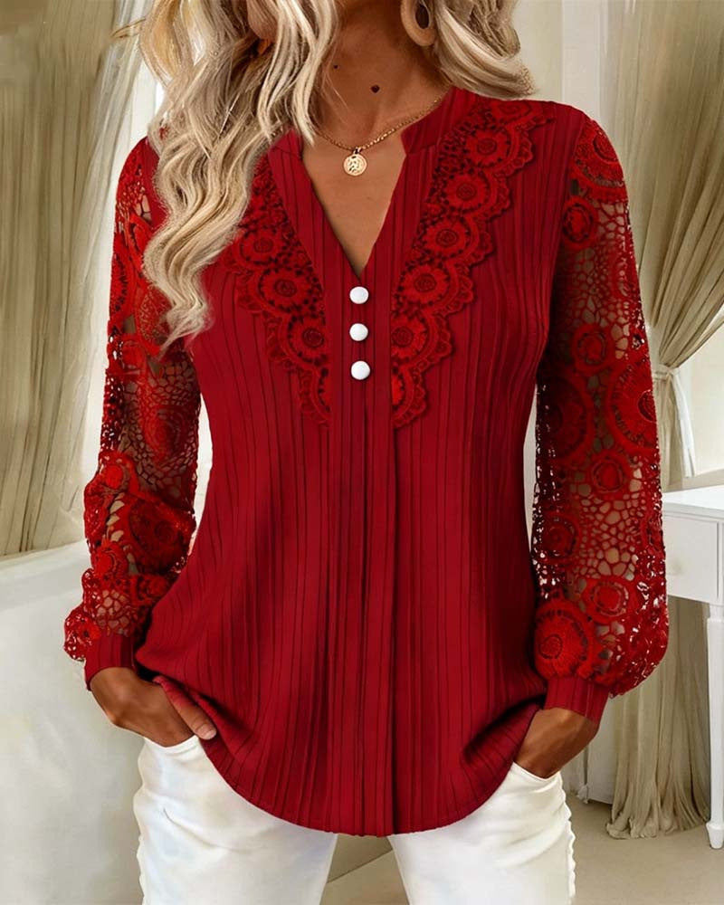ELIZA & MAREN | LACE V-NECK BLOUSE FOR WOMEN