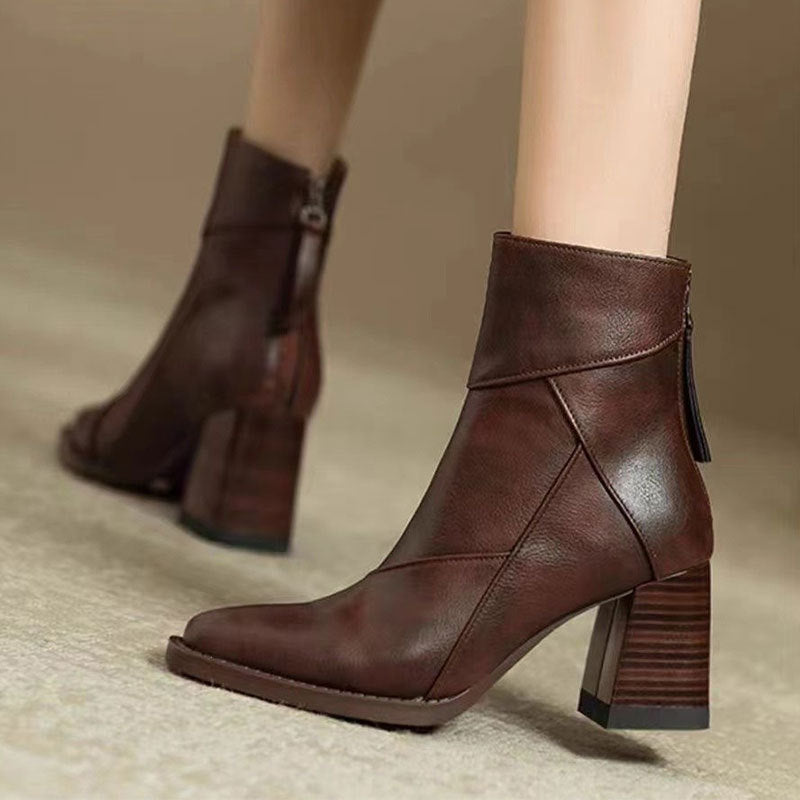 ELIZA & MAREN | ZIPPER BLOCK HEEL BOOTS FOR WOMEN