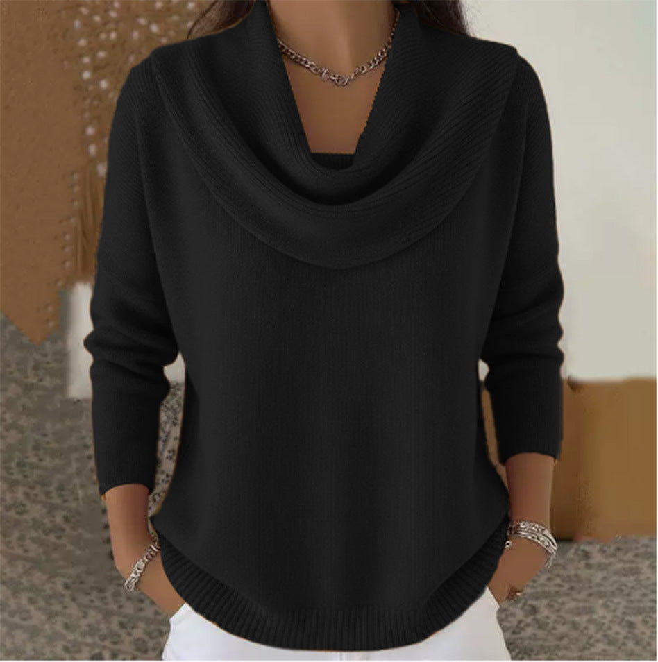 ELIZA & MAREN | DRAPED NECK KNIT SWEATER FOR WOMEN