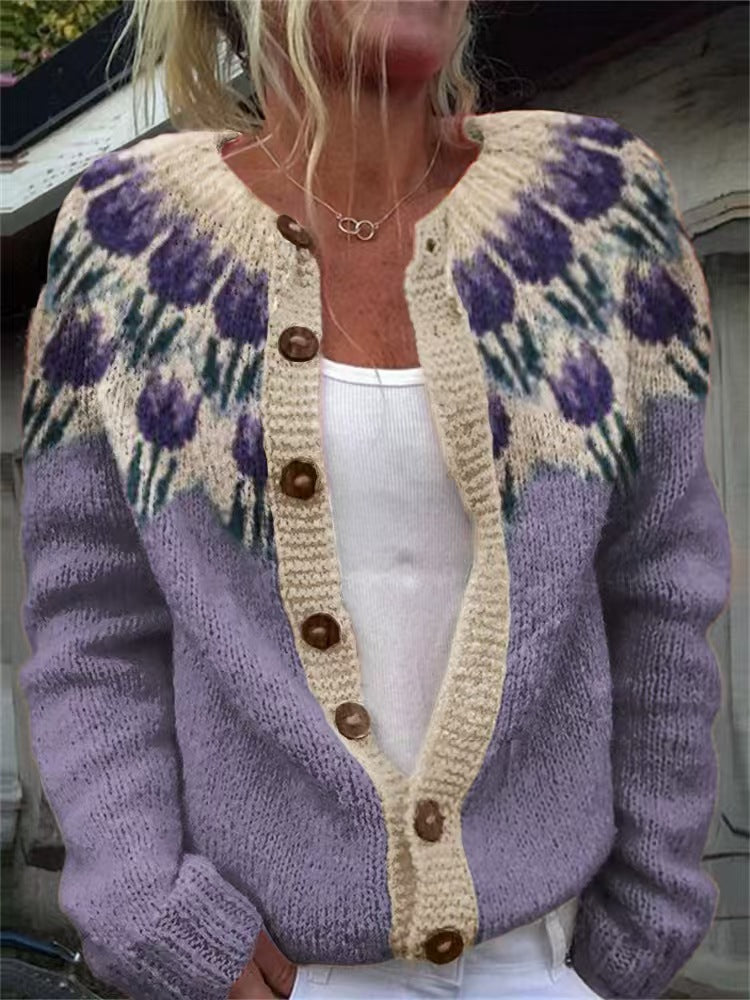 ELIZA & MAREN | FLORAL SHOULDER COLORBLOCK CARDIGAN FOR WOMEN