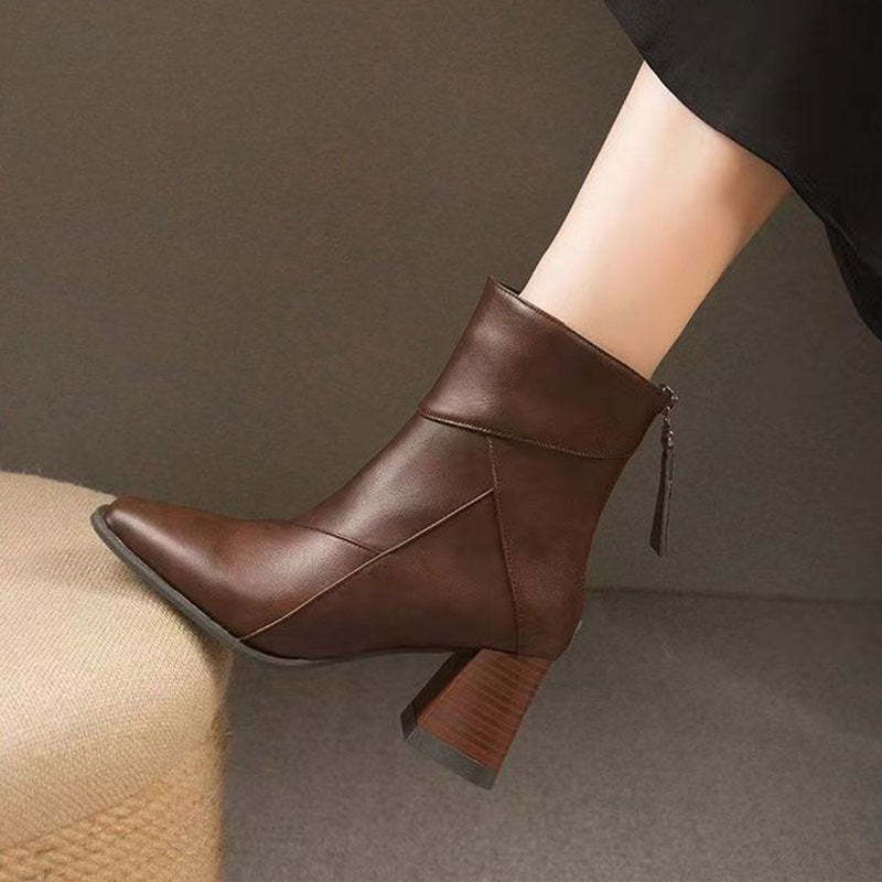 ELIZA & MAREN | ZIPPER BLOCK HEEL BOOTS FOR WOMEN