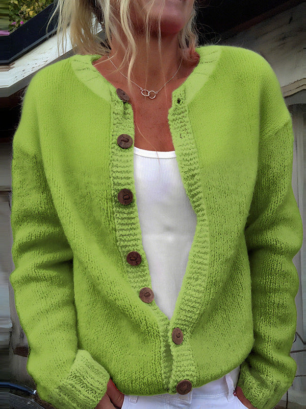 ELIZA & MAREN | SOLID KNIT BUTTON CARDIGAN FOR WOMEN