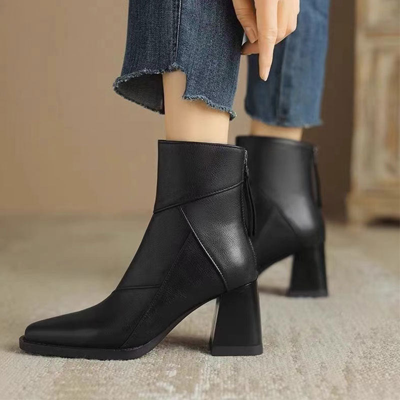 ELIZA & MAREN | ZIPPER BLOCK HEEL BOOTS FOR WOMEN
