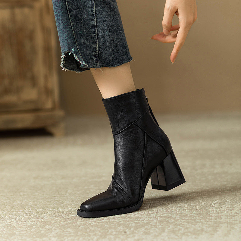 ELIZA & MAREN | ZIPPER BLOCK HEEL BOOTS FOR WOMEN