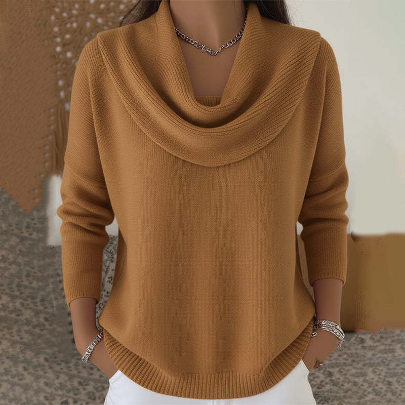 ELIZA & MAREN | DRAPED NECK KNIT SWEATER FOR WOMEN