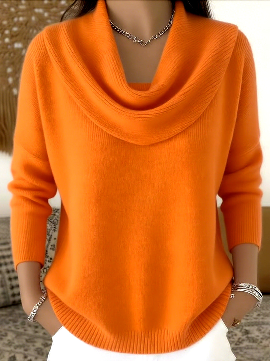 ELIZA & MAREN | DRAPED NECK KNIT SWEATER FOR WOMEN