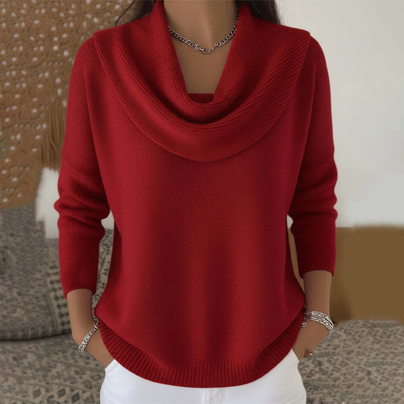 ELIZA & MAREN | DRAPED NECK KNIT SWEATER FOR WOMEN