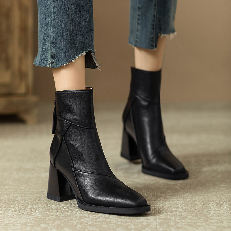 ELIZA & MAREN | ZIPPER BLOCK HEEL BOOTS FOR WOMEN